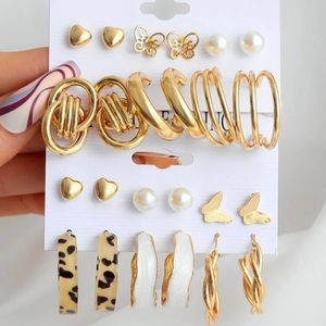 12 Pairs Butterfly and Faux Pearl Earrings